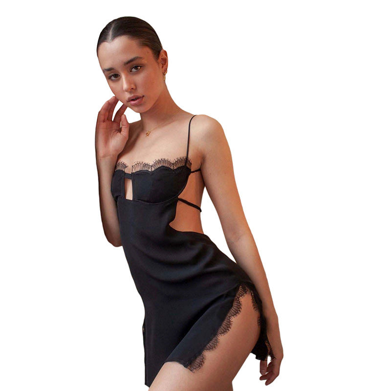 Summer new women's sexy backless slit dress women