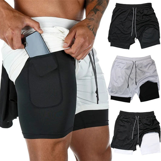 Men's 2 in 1 Running Shorts with Zipper Pocket Towel