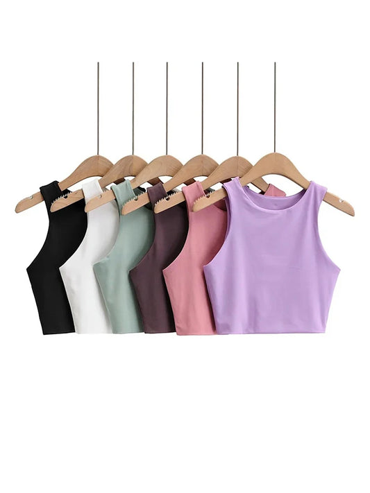 Women Sexy Slim Tops O-neck Sleeveless