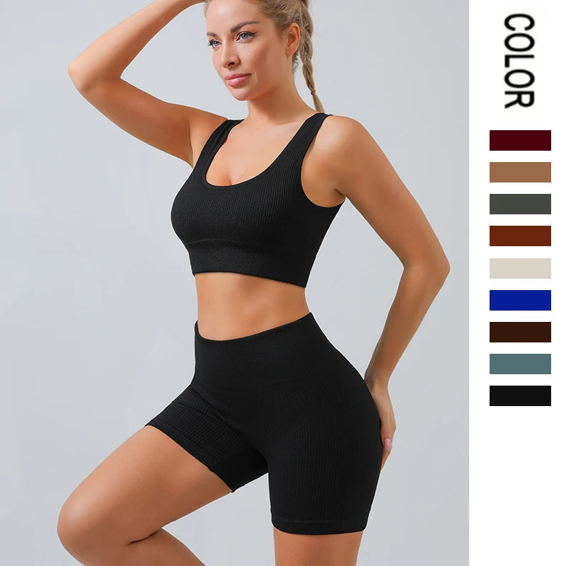 Ribbed Seamless Sport Set Women Crop Top & Bra