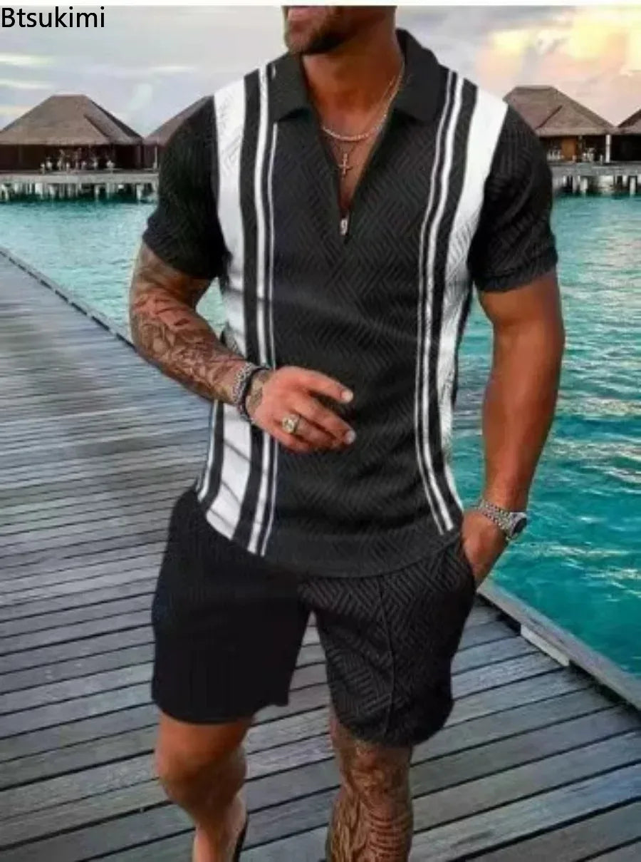 New 2024 Men's Polo Suit Fashion Men Sets